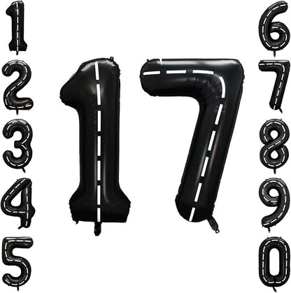 Black and White Stripes Number 17 Balloon 40 Inch, Road Style Numeral | Chic by Unknown