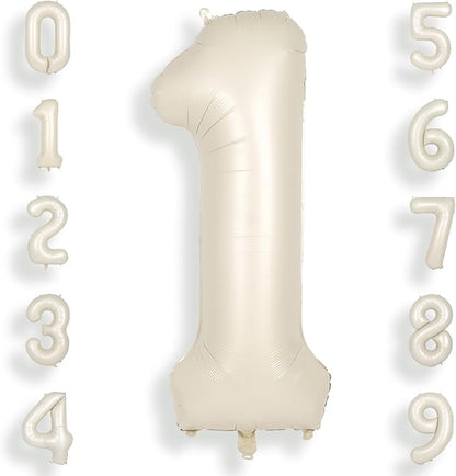 SUWEN 40 Inch Cream White Large 1 Balloon Numbers Big Foil Helium Number by SUWEN