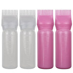 4 Pack Root Comb Applicator Bottle, Hair Oil Comb Applicator for Hair Dye, Shampoos, Salons (White+Pink)