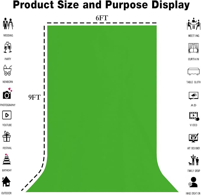Green Screen Backdrop for Photoshoot, Fabric 6x9ft | Polyester Studio Photo - Image 3