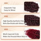 Drawstring Ponytail for Women 24 inch Boho Box Braids with Long Wavy Hair Clip in Ponytail Extension Synthetic Hair Extensions Ponytail for Daily Use (T1B/Bug#, 24 Inch)