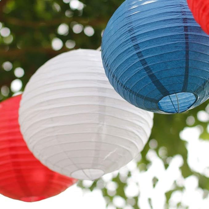 White Paper Lanterns 10 Pcs size of 12" Chinese Round Paper Hanging Decorations - Image 8