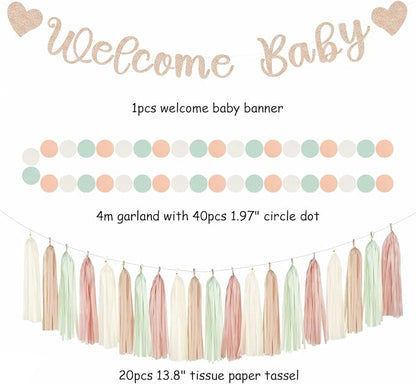 Sage-Green Pink-Beige Baby-Shower Party-Decorations - Image 2