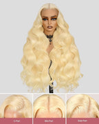 Alididi 613 Lace Front Wig Human Hair 13x4 Blonde Body Wave Hd Transparent Lace Frontal Wigs Human Hair Pre Plucked With Baby Hair 180% Density Blonde Glueless Wigs Human Hair 32 Inch