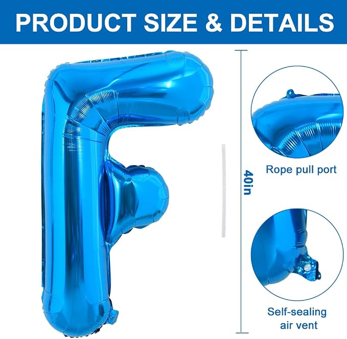 TONIFUL 40 Inch Large Blue Letter F Foil Balloons Alphabet Balloons | Giant - Image 2