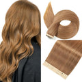 Tape in Hair Extensions Human Hair Golden Brown Hair Extensions 18 Inch 20pcs Remy Straight Human Hair Tape in Extensions Skin Weft Tape Extensions Human Hair