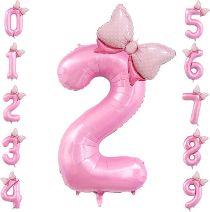 40 inch Number 2 Balloon with Bow Pink Happy Birthday Jumbo Number Balloon by OIBUTUR