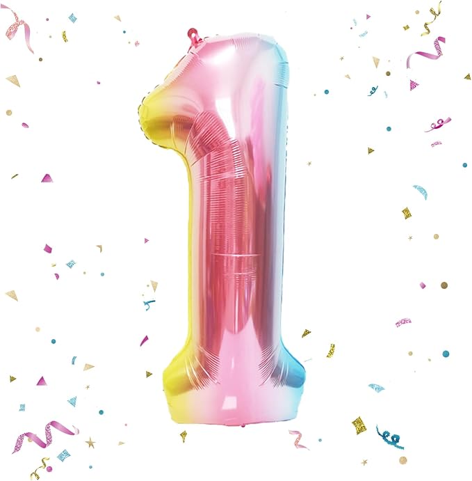 40 Inch Giant Rainbow Number 1 Balloons, Birthday Balloons, Helium Mylar Foil by Unknown