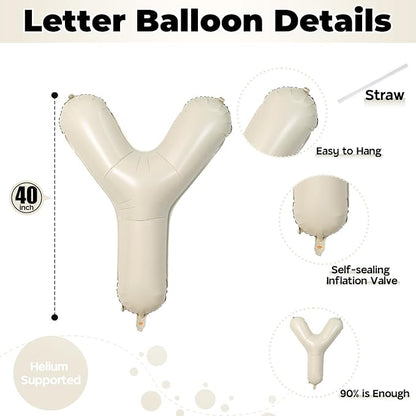 Cream Y Letter Balloons, 40 Inch Alphabet Foil Name Beige Balloon, Large Self - Image 2