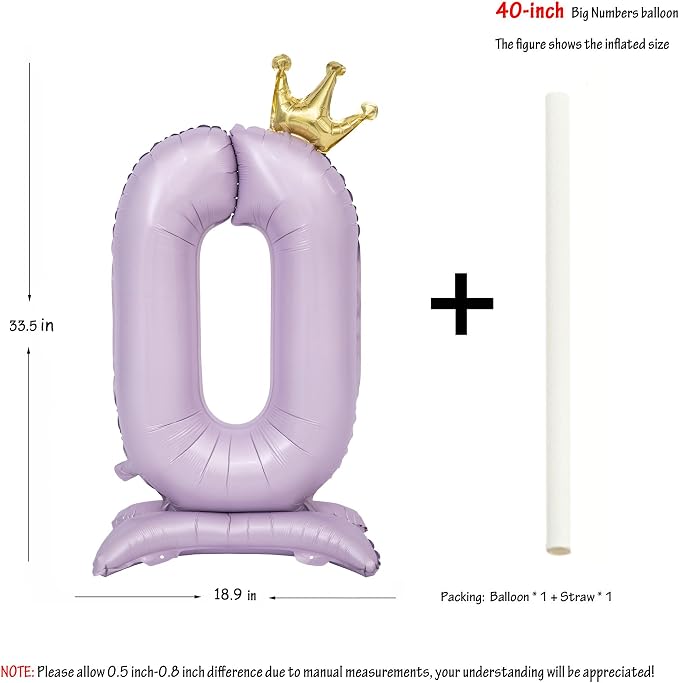 Standing Purple Crown Number 0 Balloon 40In Pastel Purple Crown 0 Balloon | - Image 2