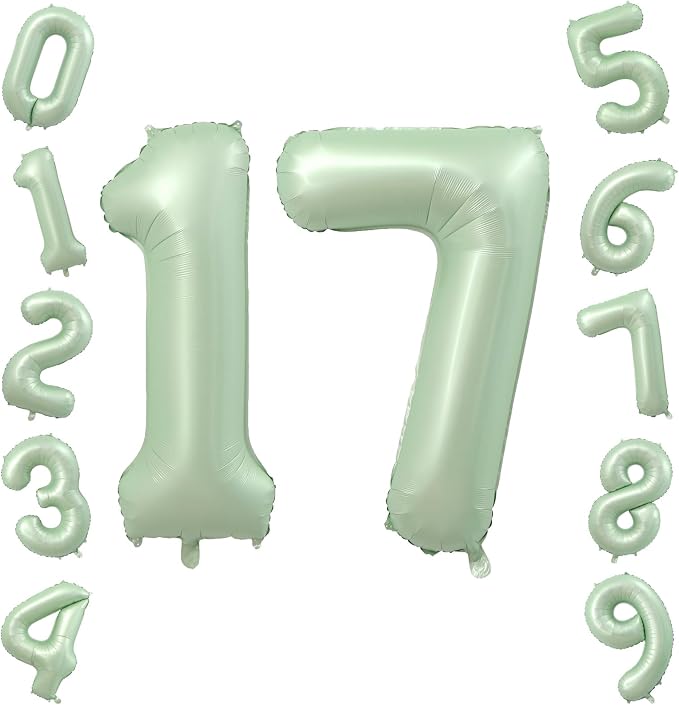 40 Inch Olive Green Number 17 Balloon by TNCDJKPA
