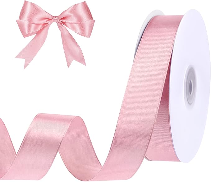 woric Pink Satin Ribbon 1 Inch x 50 Yards Pink Bow | Single-sided Polyester by woric