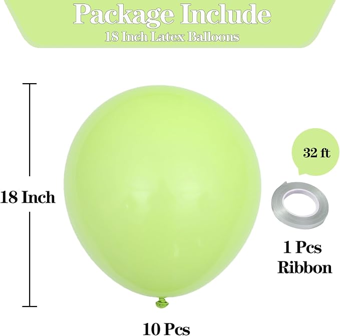 18 Inch Lime Green Balloons, Baby Shower, Birthday Party and Event Decoration - Image 2