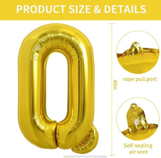 TONIFUL 40 Inch Large Gold Letter Q Foil Balloons Alphabet Balloons | Giant - Image 2