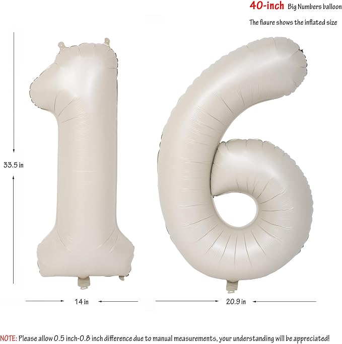 40 In Cream white Number Balloons Helium Foil Mylar Balloon Digital 16 | - Image 2