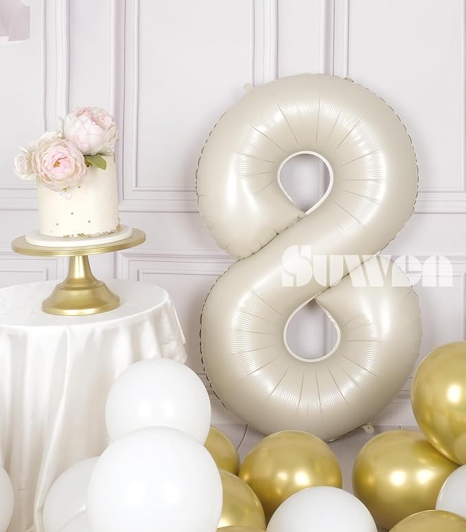 SUWEN 40 Inch Cream White Large 8 Balloon Numbers Big Foil Helium 0-9 | Jumbo - Image 3
