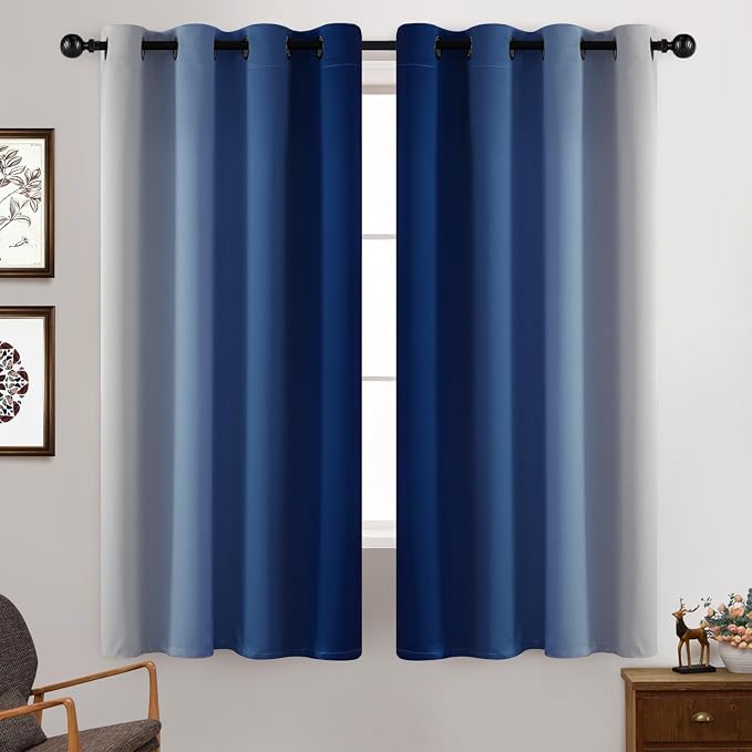 Yakamok Ombre Curtains Royal Blue and Greyish White - Image 2