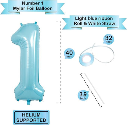 40 Inch Light Blue Number Balloons, Helium Mylar Foil - Image 3