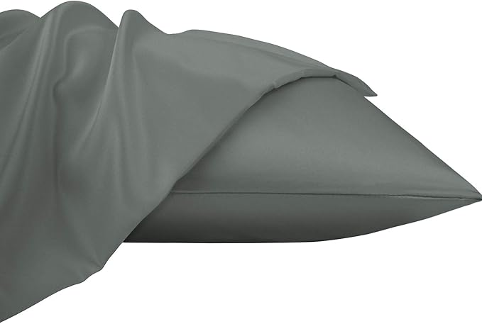NTBAY Zippered Satin Pillow Cases for Hair and Skin, Luxury King Hidden Zipper Pillowcases Set of 2, 20x36 Inches, Dark Grey