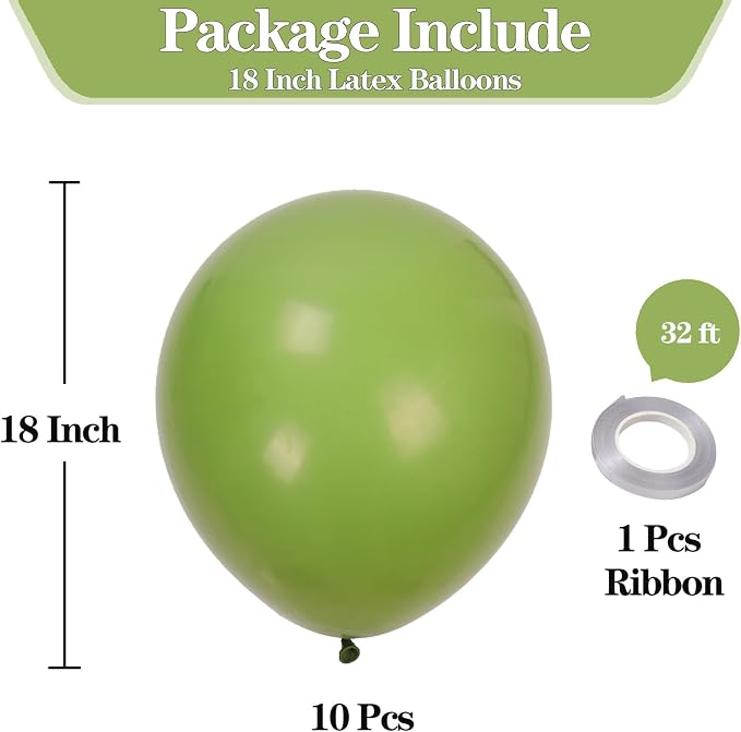 18 Inch Sage Green Balloons, Baby Shower, Birthday Party and Event Decoration - Image 2
