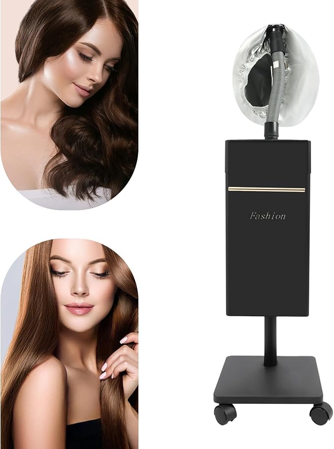 Nano Hair Steamer, Multi-Function Micro-Mist Hair Steamer, Hair Color Processor with Universal Wheel for Deep Care Hair Repair Salon Spa (B-Lack)