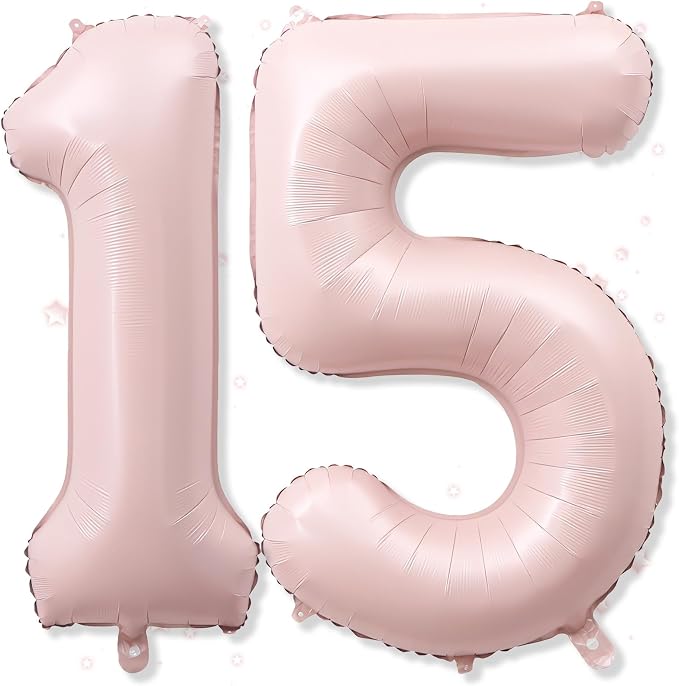 Foil 15 Balloon, Dusty Light Blush Pink Big Number 15 Balloons by Froova