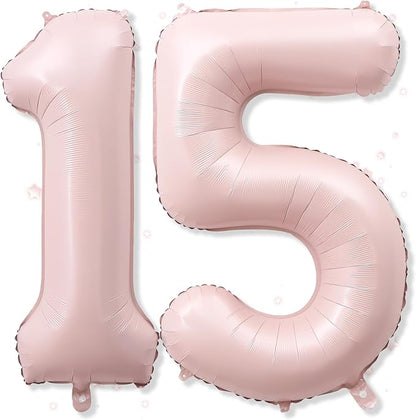 Foil 15 Balloon, Dusty Light Blush Pink Big Number 15 Balloons by Froova