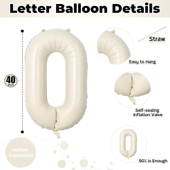 Large Beige Oh Boy Balloons, 40 Inch Cream White Sand OH BOY Balloon Letters - Image 2