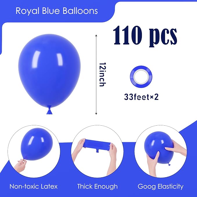 Voircoloria 110pcs Royal Blue Latex Party Balloons, 12inch | - Image 2