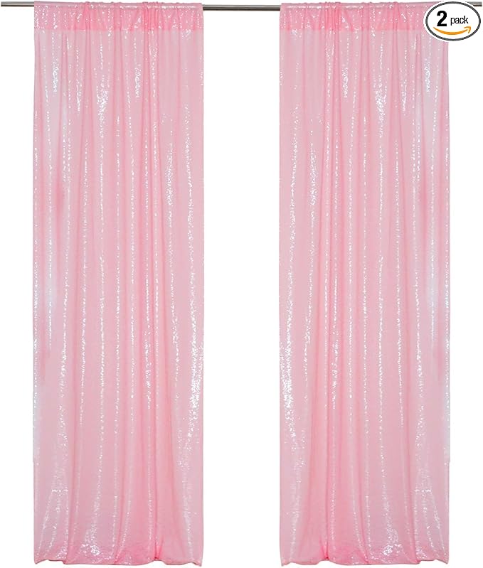 PartyDelight Pink Sequin Backdrop Curtains 2x8ft 2 Panels | Sparkly 3mm sequins by PartyDelight