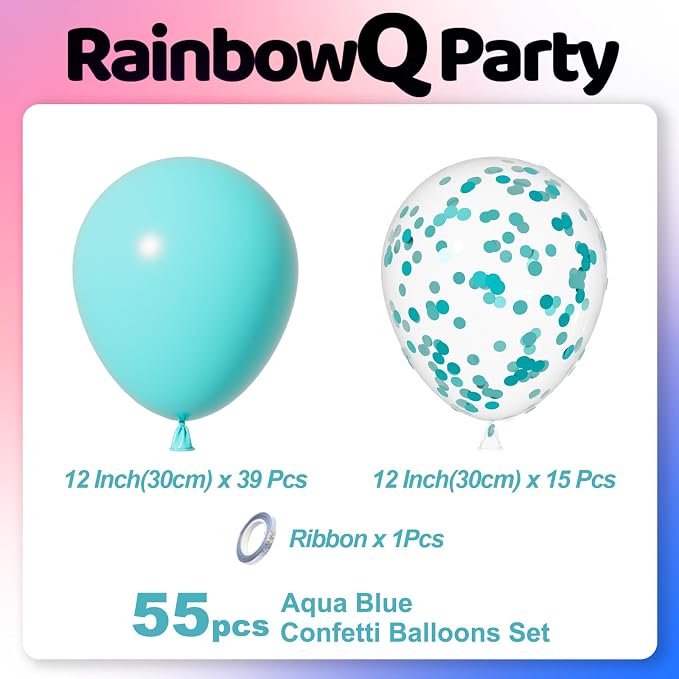 RainbowQ Teal Balloons Confetti Latex Helium Party Balloon 55Pcs 12 Inch | - Image 2