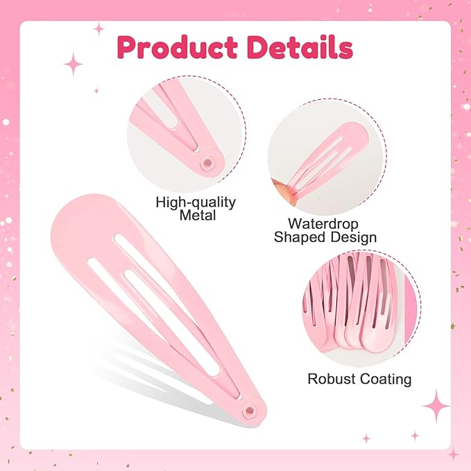 2 Inch Light Pink Hair Clips Barrettes Metal Snap Clips for Women Durable Water Drop Ideal Hair Accessories for Hairdressing Wedding and Everyday Use 20 pcs