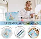 Personalized Gifts Monogrammed Birthday Gifts for Women, Mama New Mom Thanksgiving Wedding Christmas Initial 20 oz Tumbler, Makeup Bag Cup Pens Journal Notebook 6 Set, (Aesthetic Blue Flower L)
