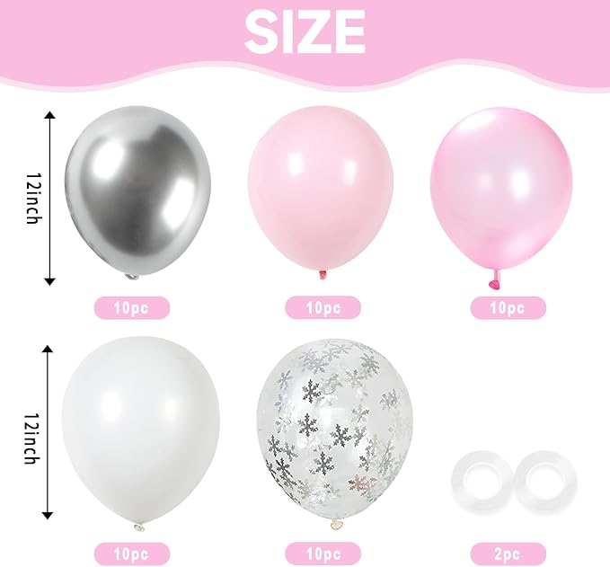 Pink and Silver Balloons, 12 Inch Pink White Silver Pearl Pink Latex Balloons - Image 2