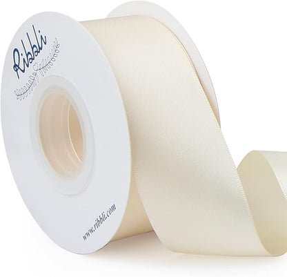 Ribbli Ivory Double Faced Satin Ribbon, 1-1/2” x Continuous 25 Yards, Use by Ribbli