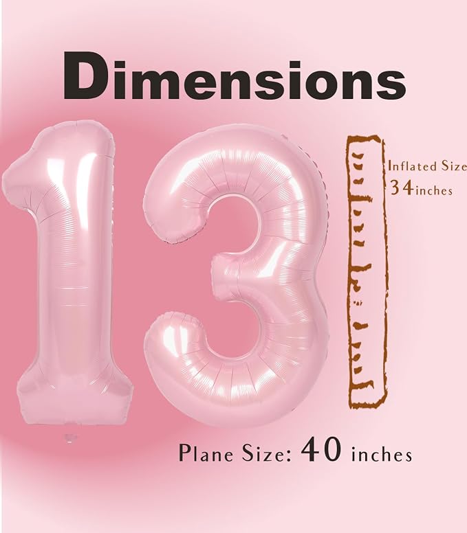 SUWEN 40 Inch Pink Large 13 Number Balloons Big Foil Helium Number Balloons 0-9 - Image 5