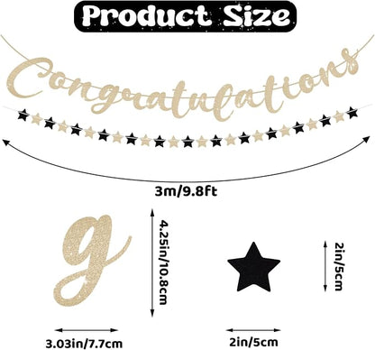 Congratulations Banner, Pre-Strung Black and Gold Graduation Decorations | - Image 2