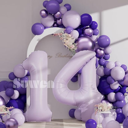 SUWEN 40 Inch Light Purple Lavender Big 14 Balloon Number Foil Helium 0-9 | - Image 4