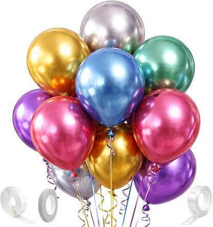Chrome Metallic Balloons 12 Inch – 100 Pack Assorted Multicolor Latex Balloons by FiestaCart