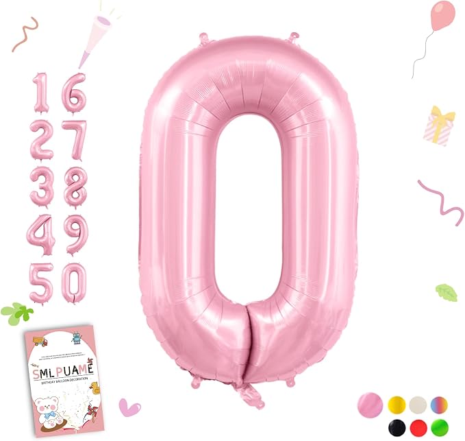 Pastel Pink 0 Balloon Numbers, 40 Inch Large Light Pink Foil Number Balloons by Smlpuame