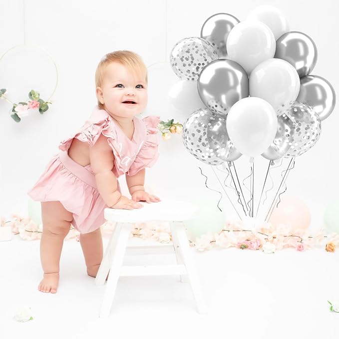 Patimate White and Silver Balloons Set - Image 7