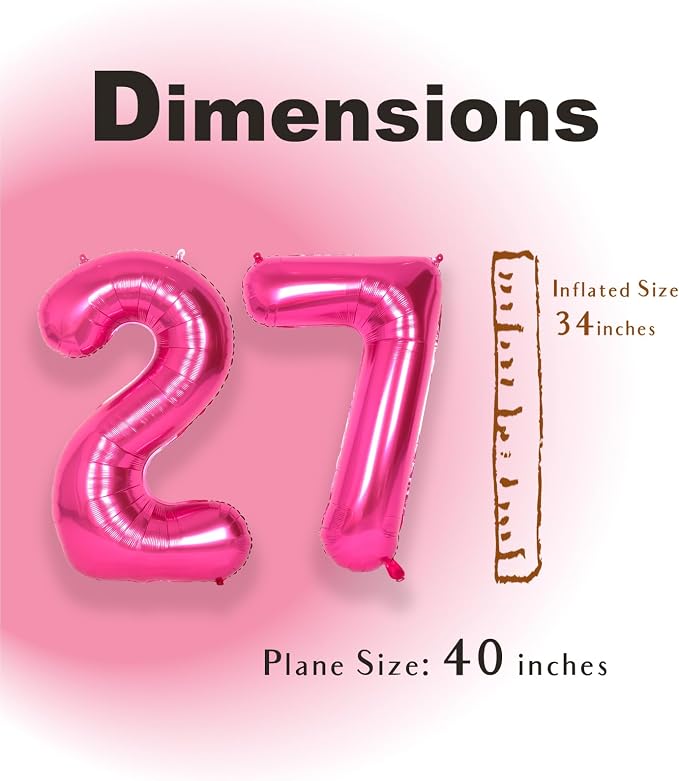 SUWEN 40 Inch Hot Pink Large 27 Balloon Numbers Big Foil Helium 0-9 | Jumbo - Image 4