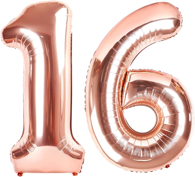 40 Inch Number 16 Balloon for 16th Year Old Birthday Decorations, Rose Gold | by Mluchee