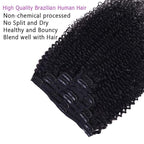 Curly Clip In Extension Human Hair 3C 4A Kinky Curly Clip Ins Full Head for Black Women Brazilian Remy Human Hair Natural Color 8Pcs with18clips 120g/Set (18 inch, curly wave)