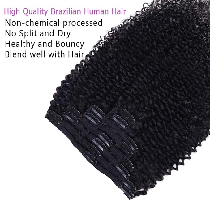 Curly Clip In Extension Human Hair 3C 4A Kinky Curly Clip Ins Full Head for Black Women Brazilian Remy Human Hair Natural Color 8Pcs with18clips 120g/Set (18 inch, curly wave)