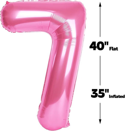 Pink Number 7 Balloon 40 inch, Balloon numbers party supplies, deco photo shoot - Image 2