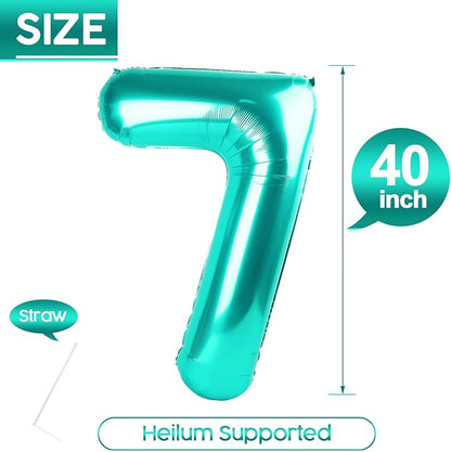 7 Balloon - Teal Birthday Number Balloons, 40 Inch Decorations Men Women | Teal - Image 5