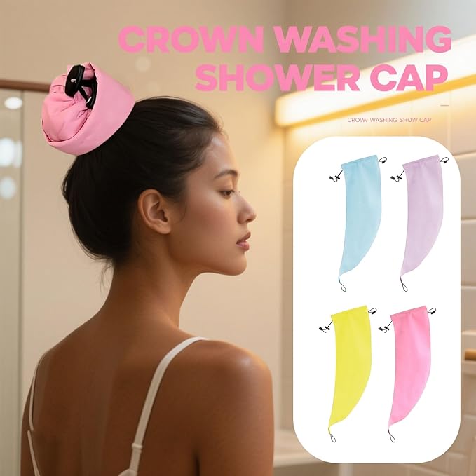 Waterproof Hair Sleeve for Long Hair, Crown Washing Shower Cap Ponytail, Reusable Adjustable, Quick Root Refresh for Shower Gym Travel Pool Beach, Time Saver (Pink+Blue, 2PC)