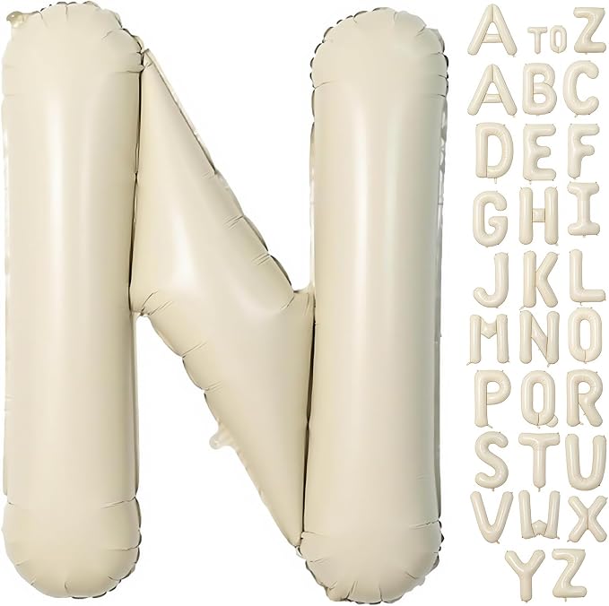 Cream Letter N Balloons, 40 Inch Balloons Letter N Mylar Helium Large N Balloon by BBPOOL