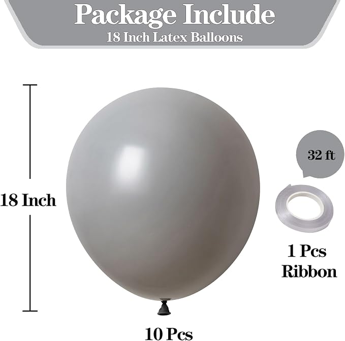 18 Inch Grey Balloons, Baby Shower, Birthday Party and Event Decoration - Image 2